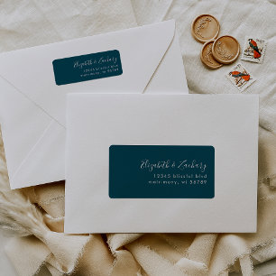 Modern Teal Blue White Script Return Address Return Address Label