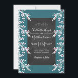 Modern Teal Blue Winter Wedding Chalkboard Invitation<br><div class="desc">Elegant  and modern winter wedding invitations featuring chalkboard design with teal blue background and christmas florals. All the text can be replaced with your own.</div>