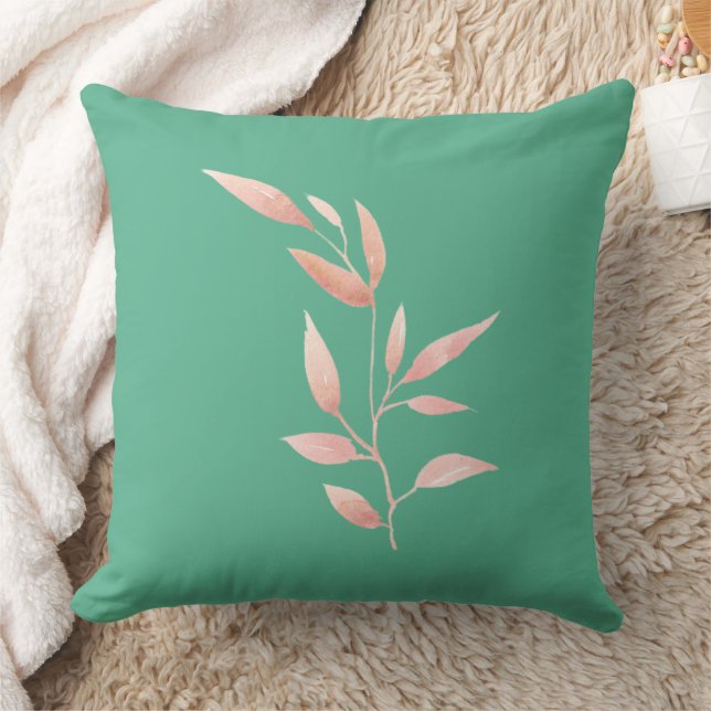 Modern Teal Botanical Leaves Decorative Throw  Cushion (Blanket)