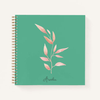 Modern Teal Botanical Leaves Decorative Throw Notebook