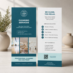 Modern Teal Cleaning Services with QR Rack Card