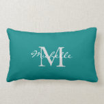 Modern teal coloured personal monogram and name lumbar cushion<br><div class="desc">Modern teal coloured personal monogram and name typography Pillow.
You can easily change the text.</div>