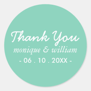 Modern Teal Cursive Thank You Wedding Classic Round Sticker