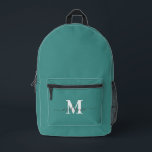 Modern Teal Custom Monogram Name Printed Backpack<br><div class="desc">Modern Teal Custom Monogram Name Printed Backpack</div>