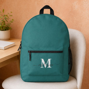 Modern Teal Custom Monogram Name Printed Backpack
