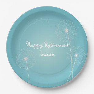 Modern, Teal Dandelion Retirement Party Plates