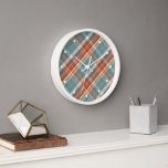 Modern Teal Dark Blue Orange White Plaid Pattern Clock<br><div class="desc">Beautiful contemporary yellow, salmon red-orange, dark blue, teal green and white tartan plaid pattern. Ornate, funky, modern and whimsical design for the artistic home interior decorator or artsy hip trendsetter, vintage retro art style or abstract geometric motif lover. Available on a variety of modern home décor accents and fashion inspired...</div>