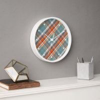 Modern Teal Dark Blue Orange White Plaid Pattern