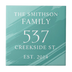 Modern Teal Date Established Address House Plaque Ceramic Tile
