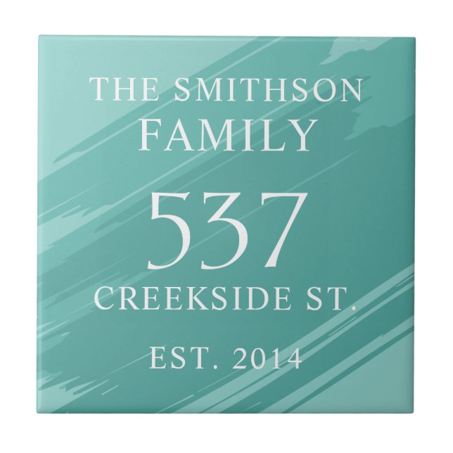  Modern Teal Date Established Address House Plaque Ceramic Tile (Front)