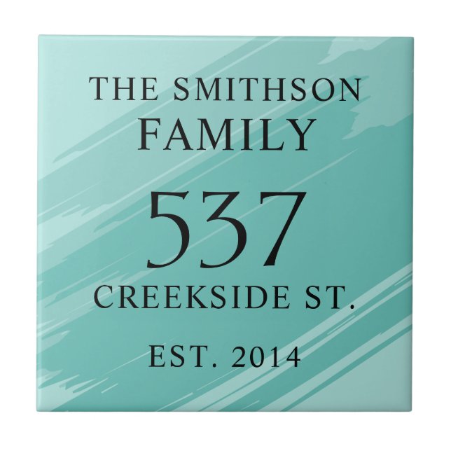  Modern Teal Date Established Address House Plaque Ceramic Tile (Front)