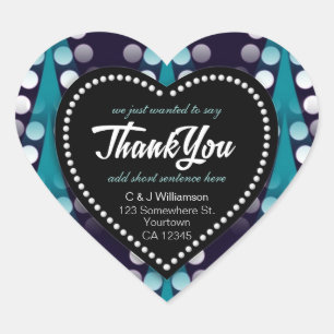 Modern Teal Dots Thank You Heart Heart Sticker