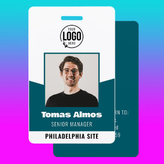Modern Teal Employee Photo ID Company Security Badge