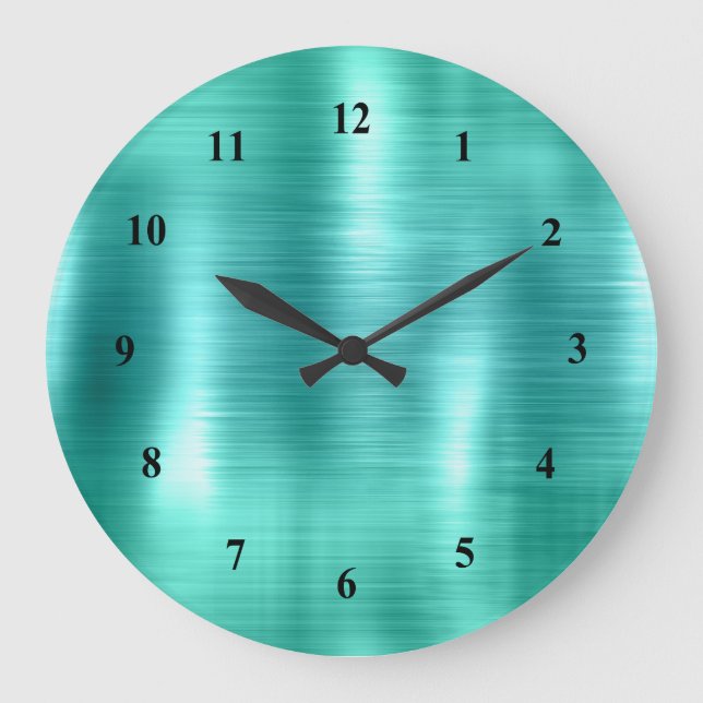 Modern Teal Faux Metallic Large Clock (Front)