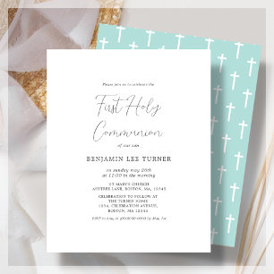 Modern Teal   First Communion Budget Invitation