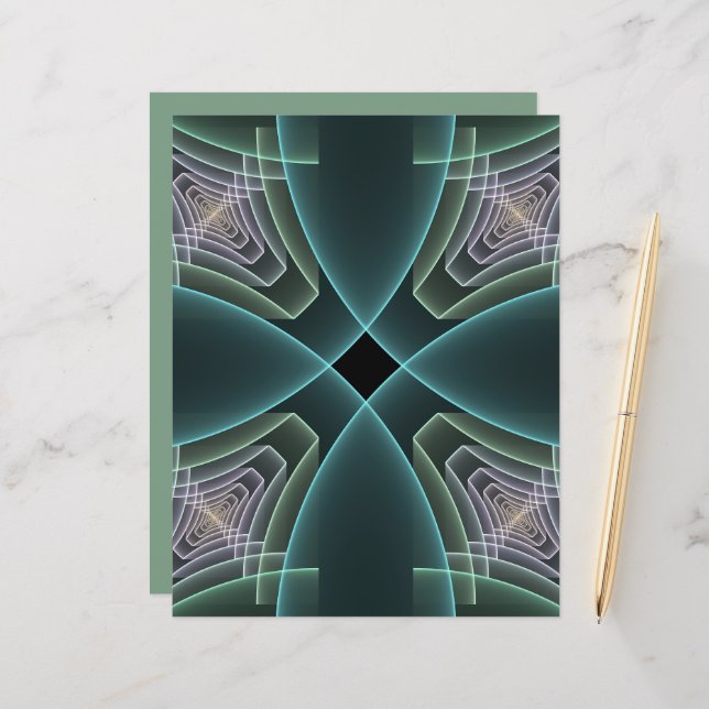 Modern Teal Geometric Fractal Art Graphic (Front/Back In Situ)