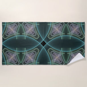 Modern Teal Geometric Fractal Art Graphic Beach Towel