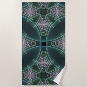 Modern Teal Geometric Fractal Art Graphic Beach Towel