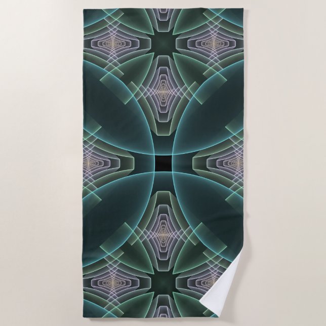 Modern Teal Geometric Fractal Art Graphic Beach Towel (Front)