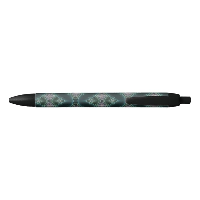 Modern Teal Geometric Fractal Art Graphic Black Ink Pen (Back)