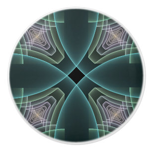 Modern Teal Geometric Fractal Art Graphic Ceramic Knob