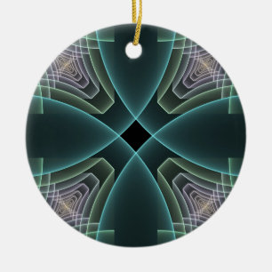 Modern Teal Geometric Fractal Art Graphic Ceramic Ornament