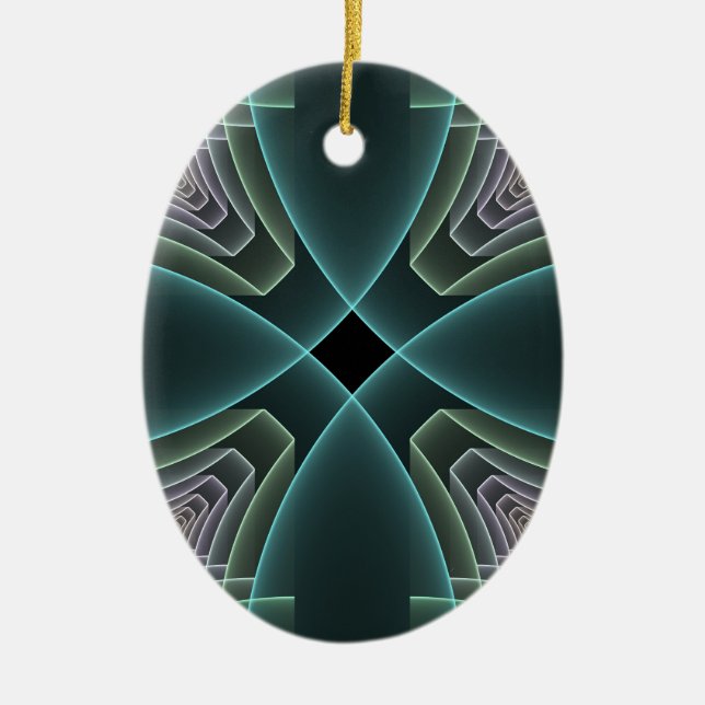 Modern Teal Geometric Fractal Art Graphic Ceramic Ornament (Front)