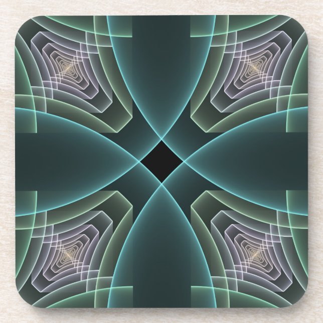 Modern Teal Geometric Fractal Art Graphic Coaster (Front)