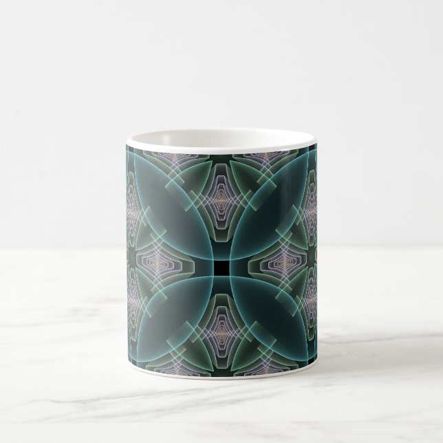 Modern Teal Geometric Fractal Art Graphic Coffee Mug (Center)
