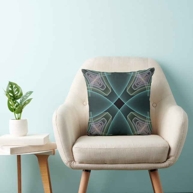 Modern Teal Geometric Fractal Art Graphic Cushion (Chair)