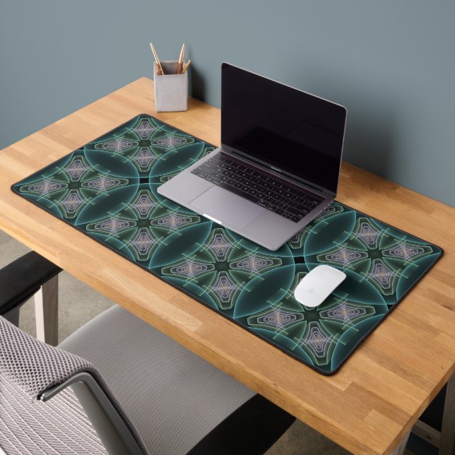 Modern Teal Geometric Fractal Art Graphic Desk Mat (Office 2)