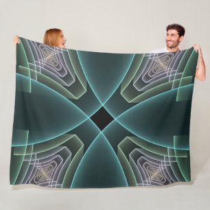 Modern Teal Geometric Fractal Art Graphic Fleece Blanket