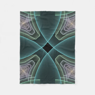 Modern Teal Geometric Fractal Art Graphic Fleece Blanket