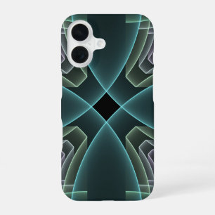 Modern Teal Geometric Fractal Art Graphic iPhone 16 Case