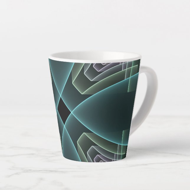 Modern Teal Geometric Fractal Art Graphic Latte Mug (Right Angle)