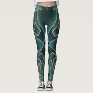 Modern Teal Geometric Fractal Art Graphic Leggings