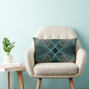 Modern Teal Geometric Fractal Art Graphic Lumbar Cushion