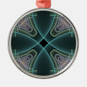 Modern Teal Geometric Fractal Art Graphic Metal Ornament