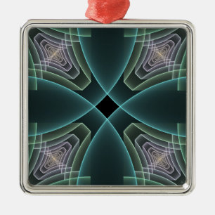Modern Teal Geometric Fractal Art Graphic Metal Ornament