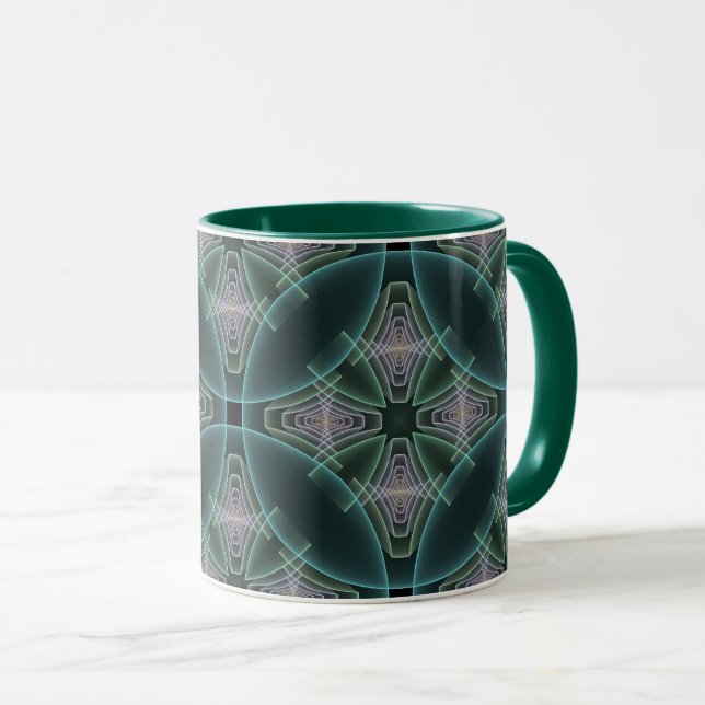 Modern Teal Geometric Fractal Art Graphic Mug (Front Right)