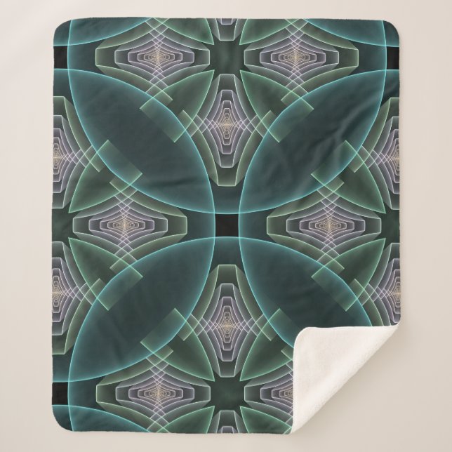 Modern Teal Geometric Fractal Art Graphic Sherpa Blanket (Front)