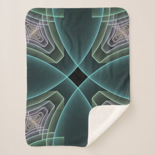 Modern Teal Geometric Fractal Art Graphic Sherpa Blanket