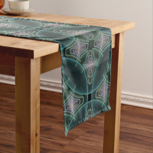 Modern Teal Geometric Fractal Art Graphic Short Table Runner