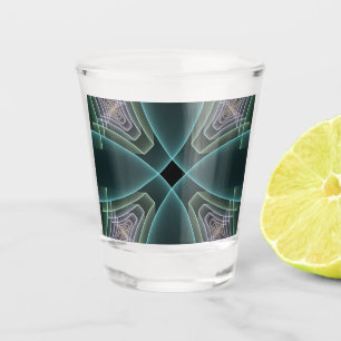 Modern Teal Geometric Fractal Art Graphic Shot Glass