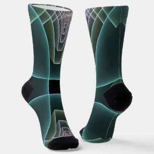 Modern Teal Geometric Fractal Art Graphic Socks