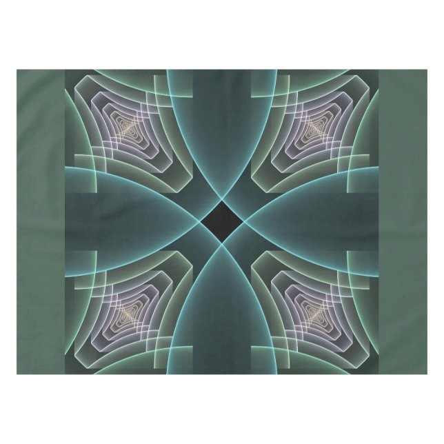 Modern Teal Geometric Fractal Art Graphic Tablecloth (Front (Horizontal))