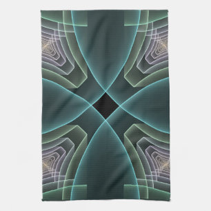 Modern Teal Geometric Fractal Art Graphic Tea Towel