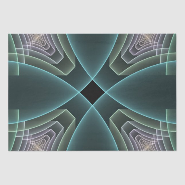 Modern Teal Geometric Fractal Art Graphic Tissue Paper (Front)