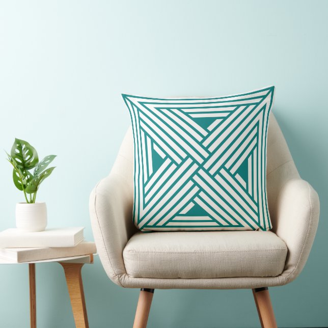 Modern Teal Geometric Line Art Abstract Pattern Cushion (Chair)