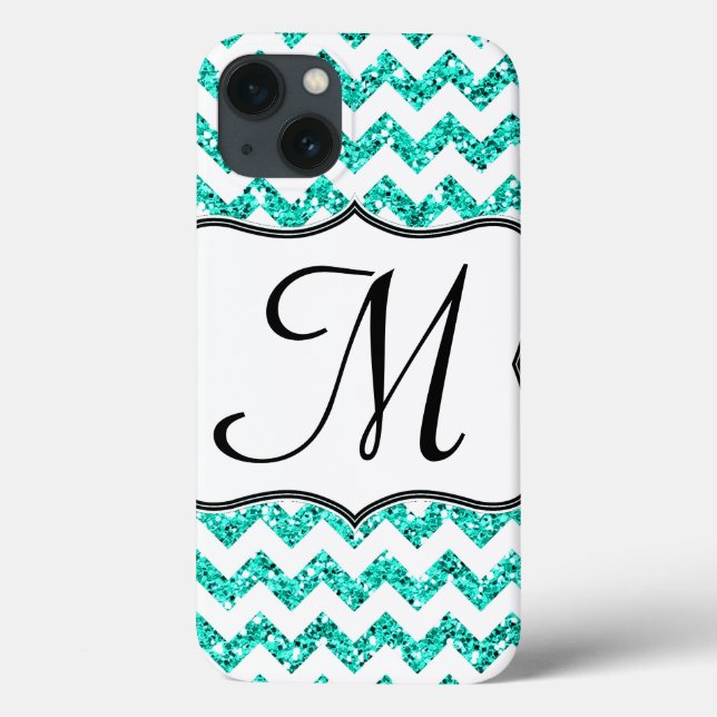 Modern Teal Glitt Chevron Girly Monogram IPAD Case (Back)